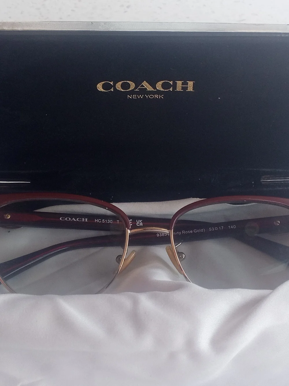 COACH Women's Rose Gold and Brown Semi-Rim Glasses